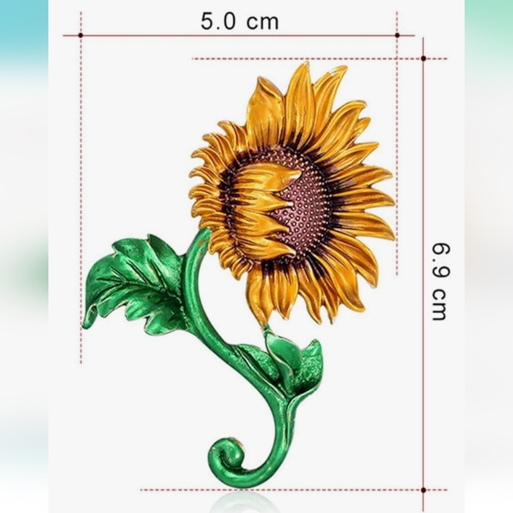 Brooch   SUNFLOWER Extra Large  Enameled Embellished Brooch Pin - Picture 6 of 7